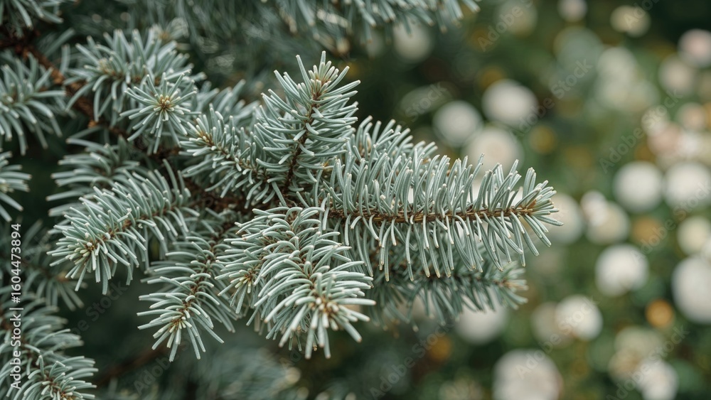 Poster close-up of a textured evergreen twig in muted hues with a smooth blurred background