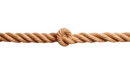Strong rope with a secure knot, symbolizing strength, connection, and resilience against challenges isolated on white or transparent png.