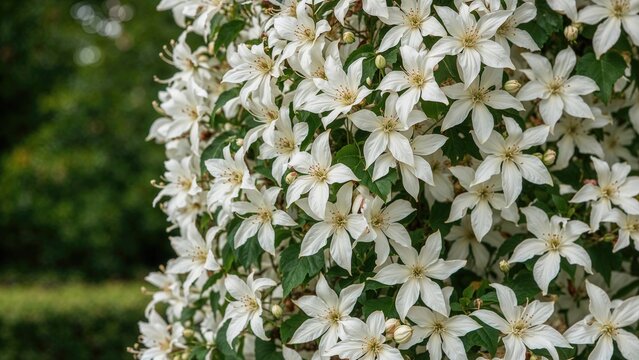 Vines with White Clematis Flowers in a Garden Setting