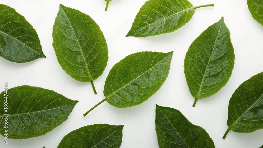 Poster citrus leaf cluster displayed on white background with sharp focus