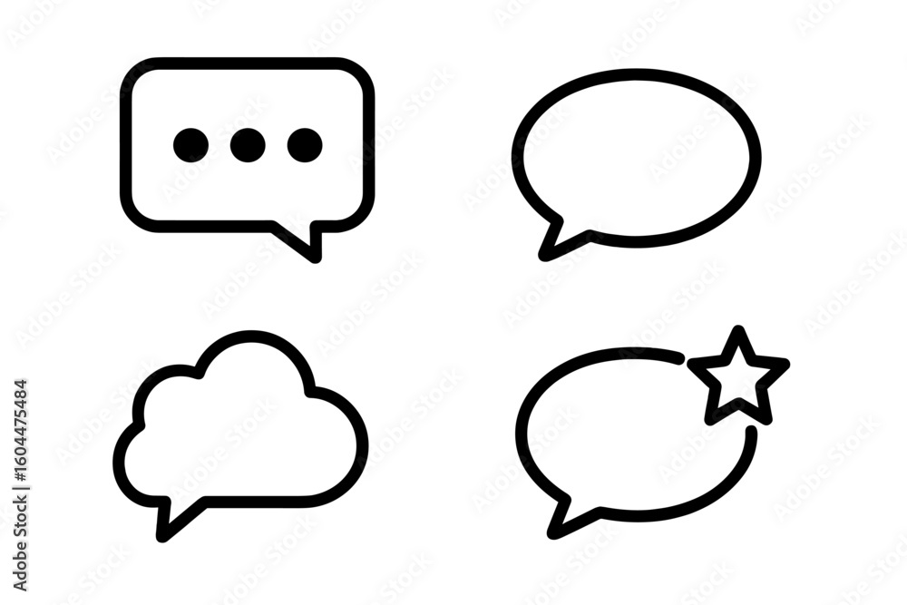 Fototapete speech bubble icon set for chat and messaging. minimalist line art design with text box, cloud, and 