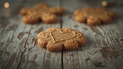 Holiday-themed gingerbread treat freshly baked on vintage wooden background