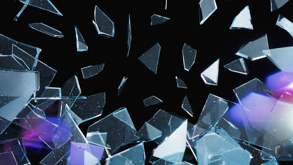 Shattered Glass Floating in Weightless Space Over Black Void Symbolizing Heartbreak
