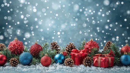 Holiday ornaments arranged on a dining surface