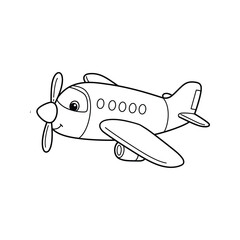 Fototapeta premium Cute cartoon airplane coloring page printable propeller plane illustration for kids