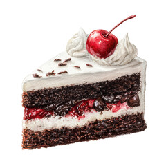 Beautiful Watercolor Illustration of Black Forest Cake Slice