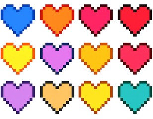 Pixelated hearts in various colors