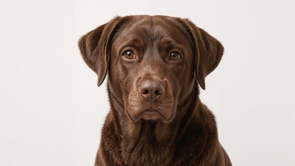 Fototapeta premium Chocolate Labrador Retriever Posed Against a White Backdrop