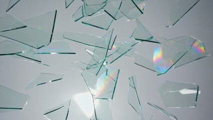 Shattered Glass Floating in Weightless Space Over Black Void Symbolizing Heartbreak