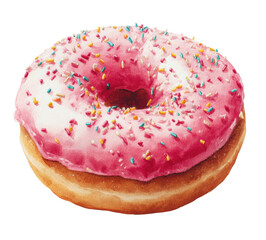 Charming Watercolor Illustration of Glazed Donut with Sprinkles