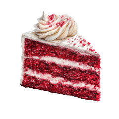 Charming Watercolor Illustration of a Slice of Red Velvet Cake
