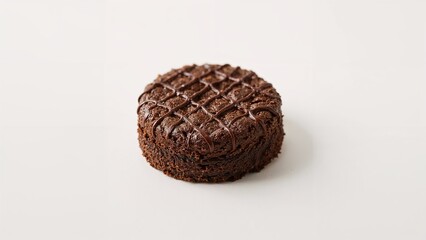 Small chocolate brownie dessert on a plain white background
