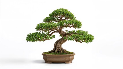 Miniature green bonsai plant isolated on plain white