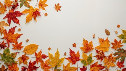 Paper craft of children's drawing with fall leaves and pencil accents