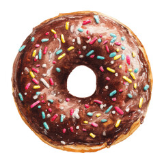 Vibrant Watercolor Illustration of Chocolate Frosted Donut with Sprinkles
