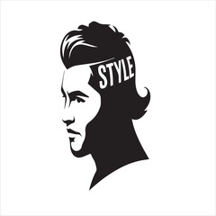Man s profile with stylish haircut and the word style