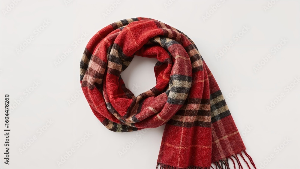 Poster flat lay of a plaid scarf with a checkered pattern forming a border on an isolated background