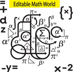 Editable math formula vector design, equation elements, algebra and geometry layout, perfect for math book first page, academic covers, science posters, educational content, EPS math world artwork