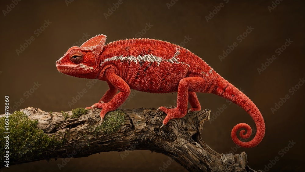 Poster detailed view of a panther chameleon resting on a tree branch