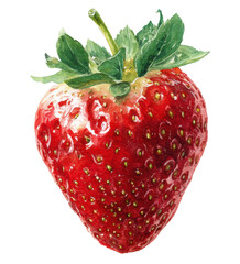 Detailed Illustration of a Single Strawberry with Lush Green Leaves