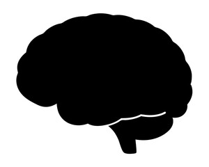 Simple black silhouette of human brain showing complexity and intelligence concept