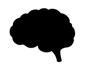 Stylized black silhouette illustration of a human brain on a white background
