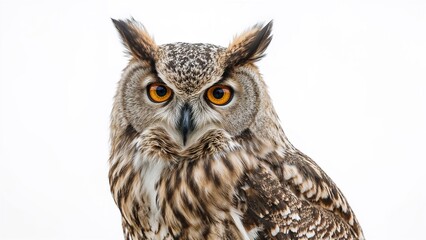 Obraz premium Single eagle-owl perched against a white background