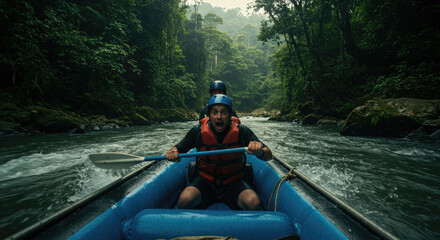 Fototapeta premium White water rafting in rapid water