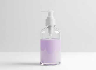 Clear glass bottle with lavender lotion and pump dispenser