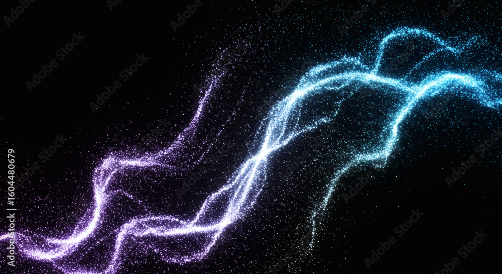 Aufkleber abstract digital background with flowing streams of glowing purple and blue particles creating a dyn