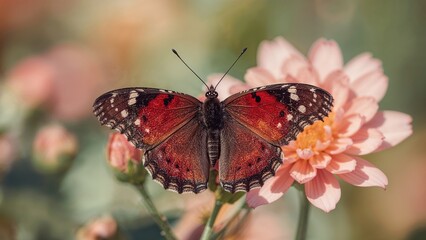 Naklejka premium Black-winged butterfly featuring a red body