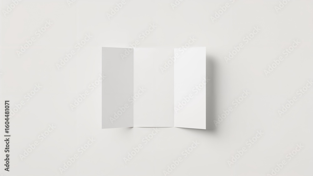 Aufkleber empty tri-fold brochure mock-up placed on a backdrop with shadows, high-quality top view shot