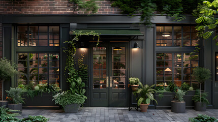 Modern barber shop exterior.