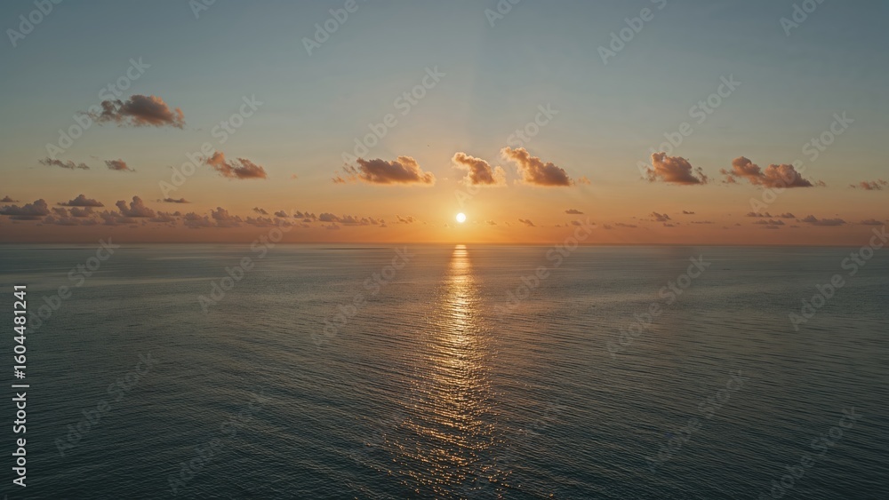 Poster sunset over the ocean with clouds and summer vibes captured from a drone for a serene travel experie