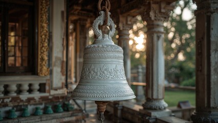 Obraz premium Elegant white bell crafted from metal, highlighting religious and artistic heritage
