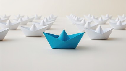 Leading the pack: blue paper boat ahead of white boats