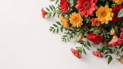 Obraz premium Colorful flowers and green leaves showcasing natural beauty