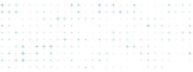 Abstract background with blue and green plus signs in medical style. Seamless pattern for healthcare, pharmacy or hospital themed projects. Neutral and modern look.