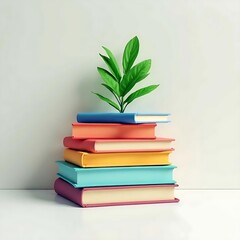 stack of books and green plant
