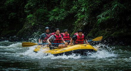 White water rafting in rapid water