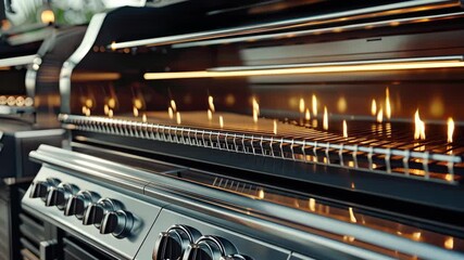 Experience the excitement of grilling as flames dance on a modern grill, perfect for creating delicious outdoor meals