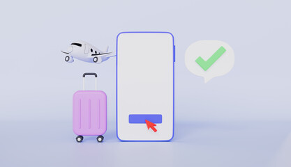 Smartphone with airplane, Tourism and travel plan to trip, Booking airline tickets online, Time to travel