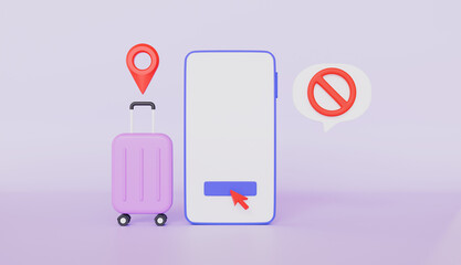 Tourism and travel plan to trip, Booking airline tickets online, smartphone with suitcase, Time to travel