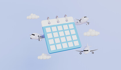 Booking airline tickets online with airplane and calendar, Tourism and travel plan to trip