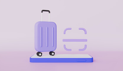 Suitcase with QR code scanning on smartphone, Tourism and travel plan to trip concept
