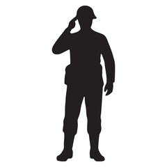 Military Silhouette Vector - Saluting Soldier Pose Illustration Art