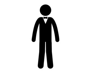 Stylized depiction of a man in a suit with a bow tie
