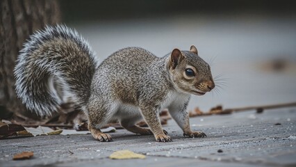 Fototapeta premium Squirrel in an Urban Setting Carrying Out Its Usual Behavior