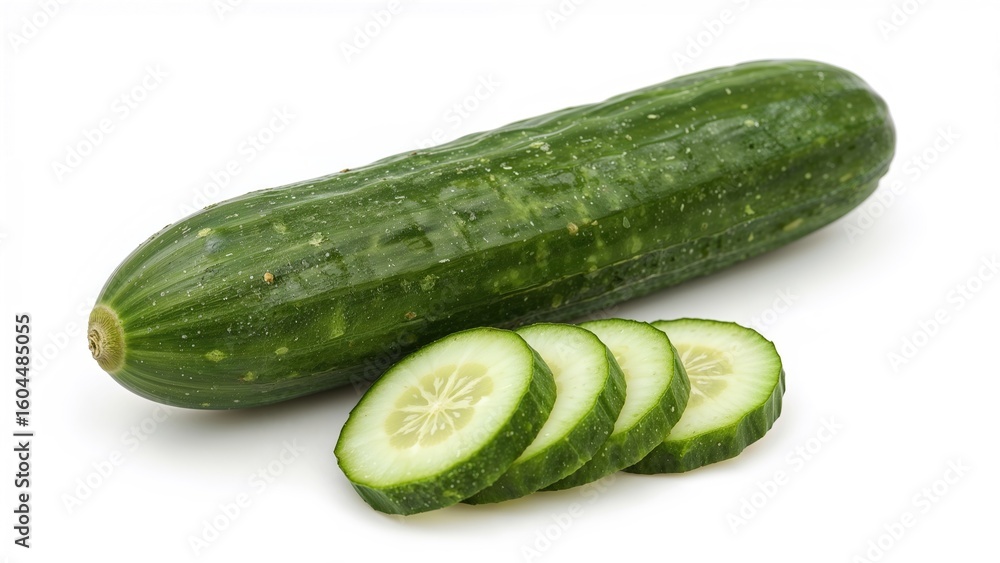 Aufkleber full cucumber and cucumber segments arranged on a white surface