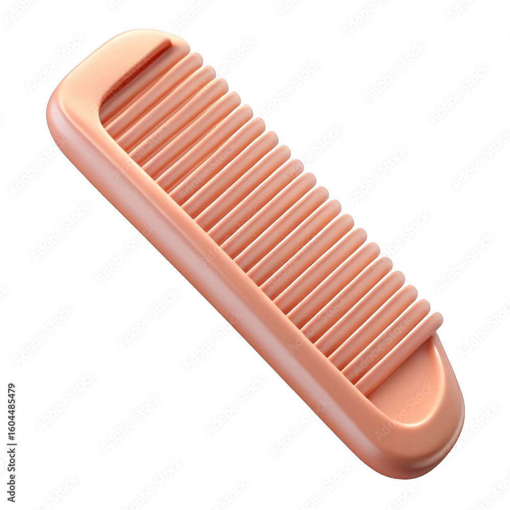 Poster 3d peach comb with ergonomic handle isolated on transparent background